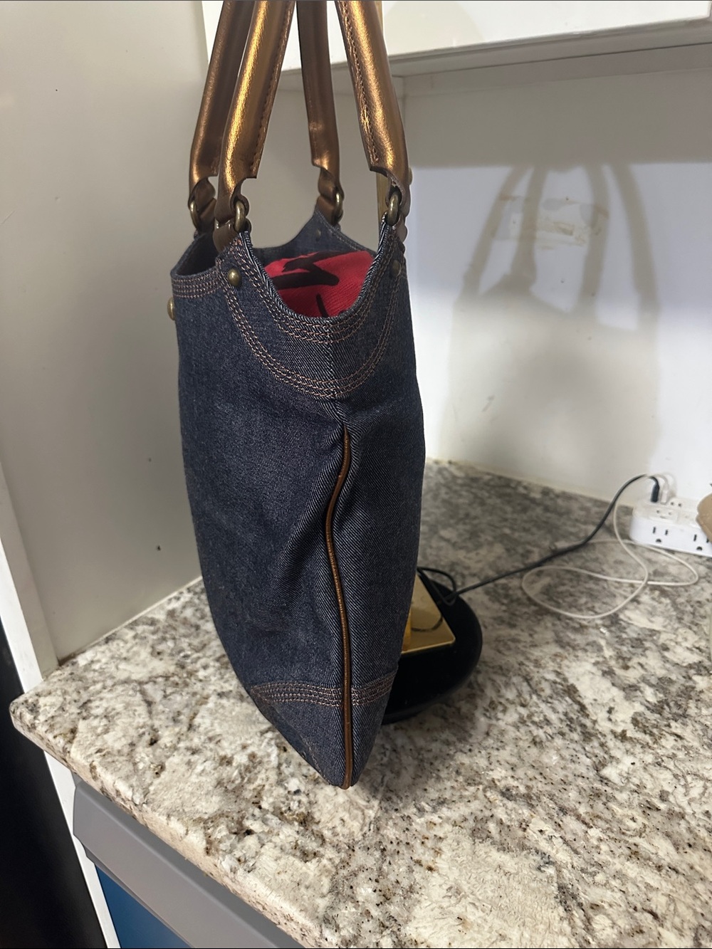 Burberry Denim Shoulder Tote in Dark Blue with Brown Accents - Picture 6 of 11